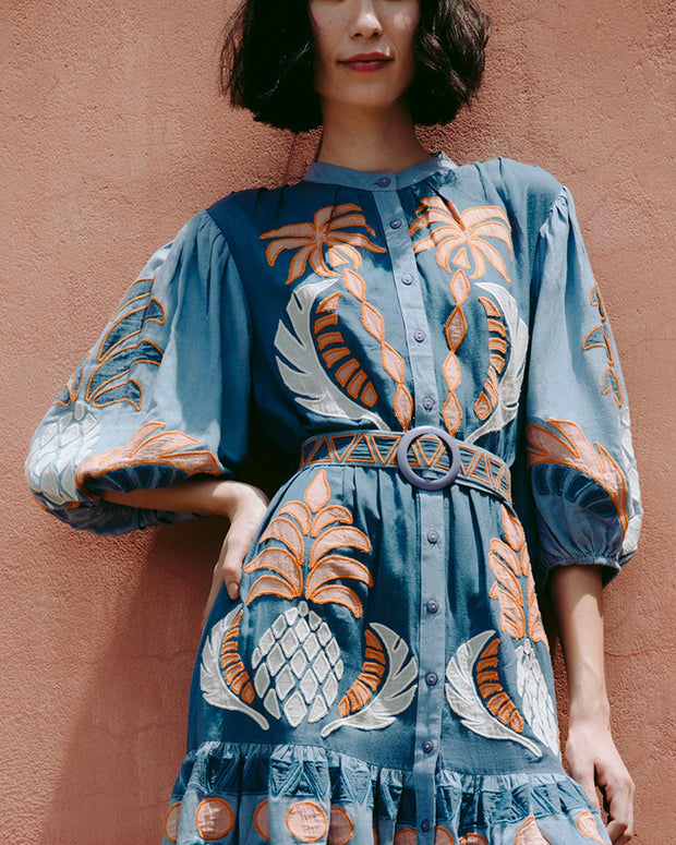 Farm Rio Palms and Pineapples Cutwork Dress