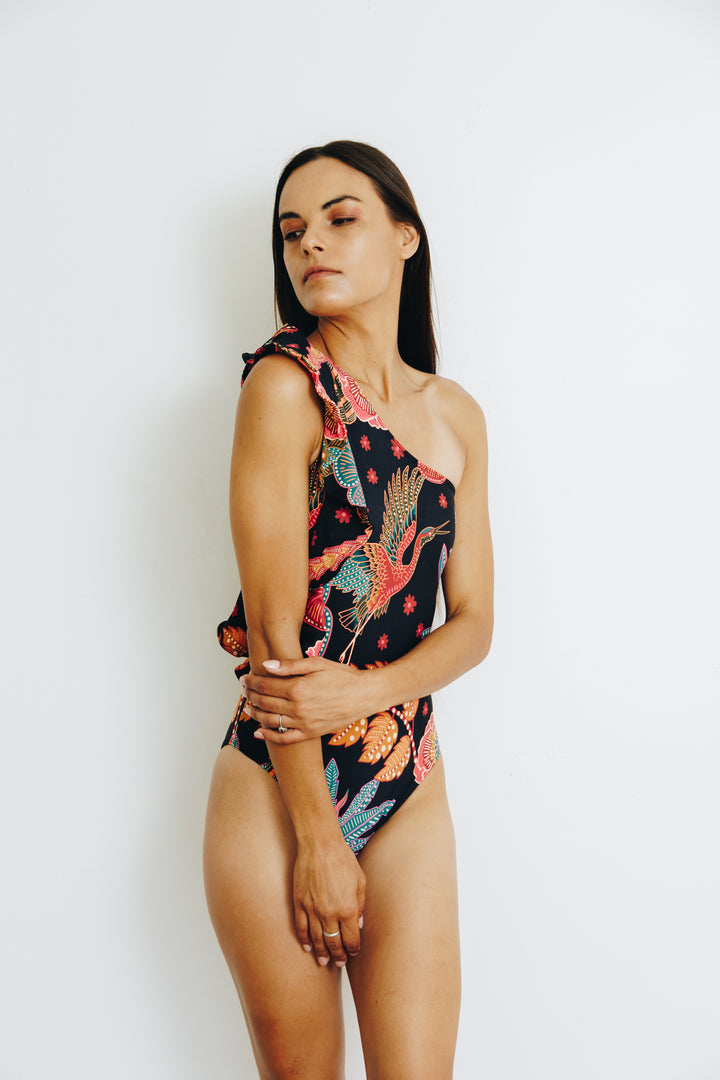 Pink Palm One Shoulder Ruffle Full Costume