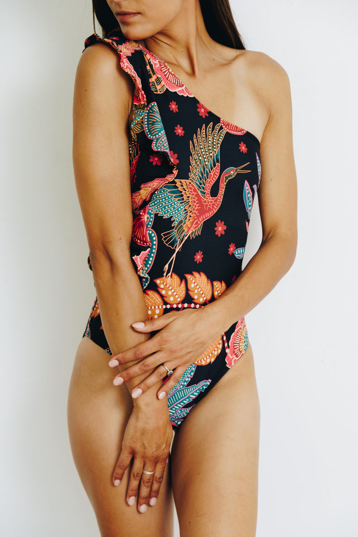 Pink Palm One Shoulder Ruffle Full Costume