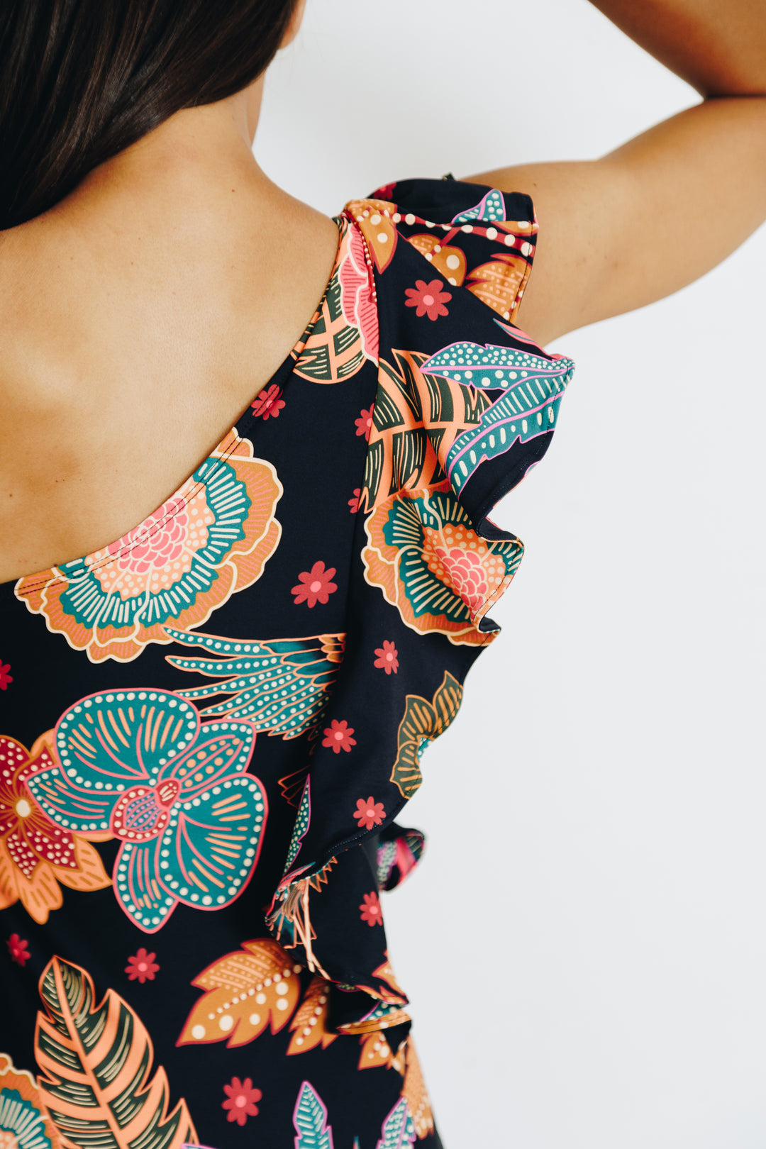 Pink Palm One Shoulder Ruffle Full Costume