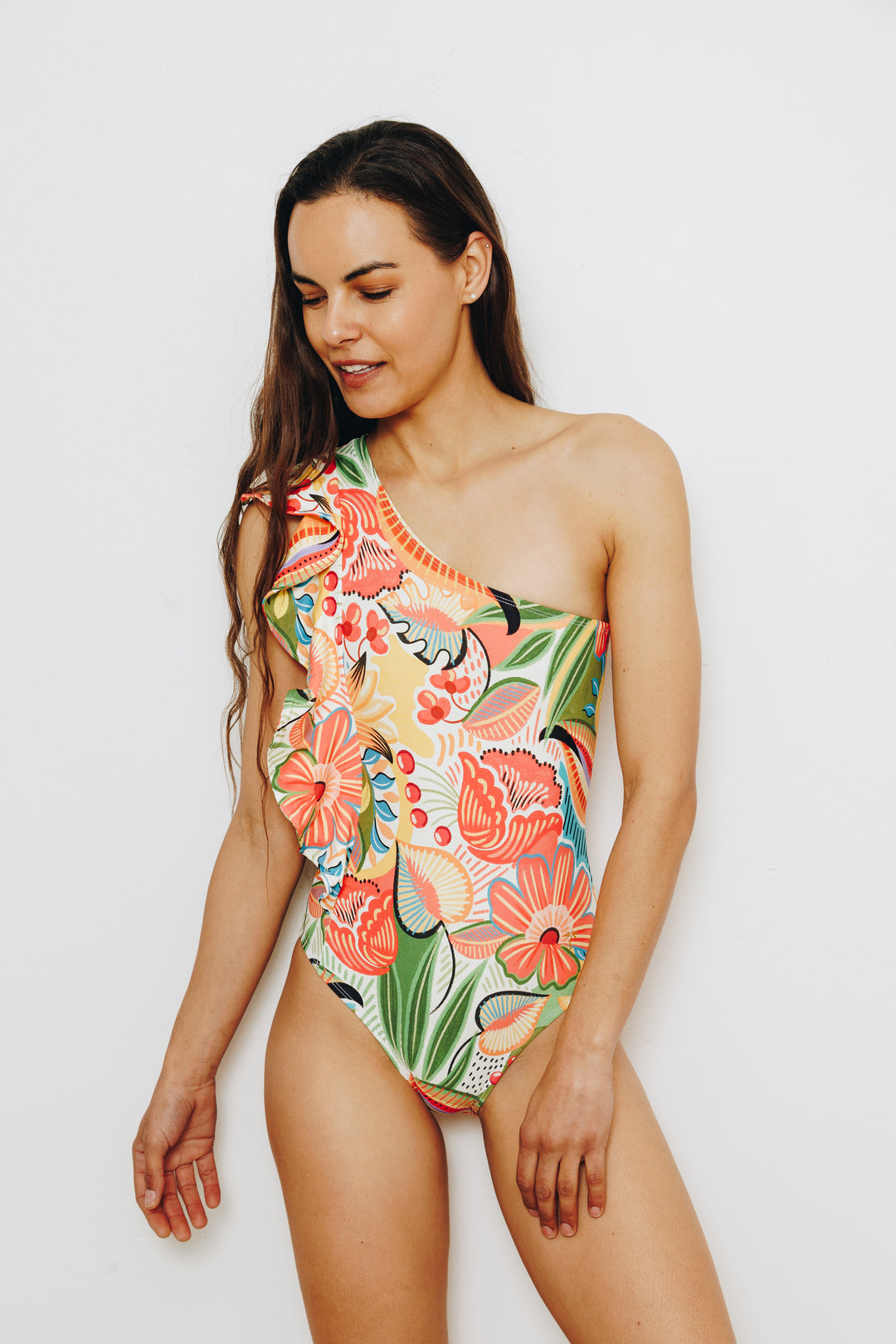 Island Bloom Parade One-Shoulder Ruffle Swimsuit