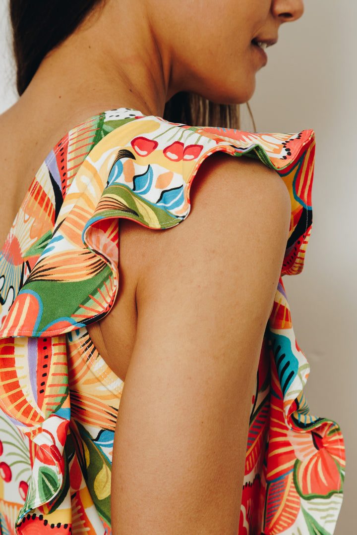 Island Bloom Parade One-Shoulder Ruffle Swimsuit