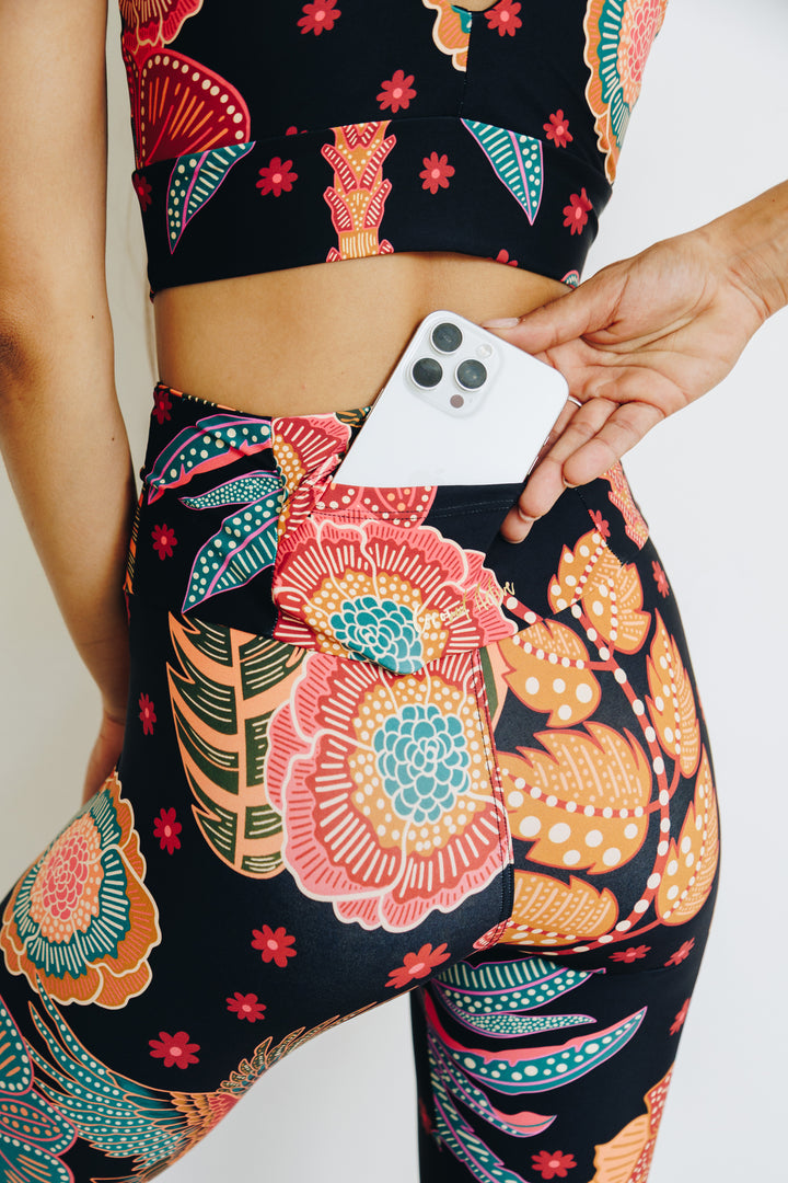 Pink Palms 7/8 High Waist Leggings with Pocket