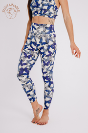 Sustainable, eco conscious yoga leggings with a butterfly print